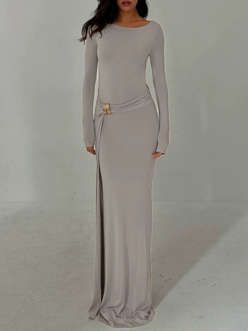 Zara Long Sleeve Round Neck Slit Maxi Dress Fall